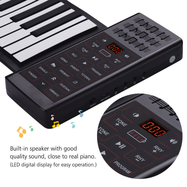 Portable Electric 88 Keys Roll Up Piano Multifunction Digital Piano Keyboard Built-in Speaker Rechargeable - Image 3